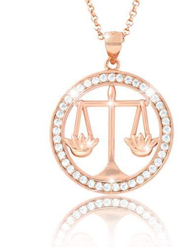 PAVELS elegante Damen Halskette Sternzeichen Kette WAAGE Roségold plattiert glänzende Zirkonia in AAA Qualität aus der Kollektion ECLIPSE inkl. Schmuckbox und Echtheits-Zertifikat
