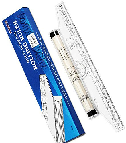 SENRISE Auswuchtskala, 30 cm, Mehrzweck-Zeichenwerkzeug, Parallel-Roll-Lineal, Typ: Zeichenwerkzeug, Quadrate – Winkel, Parallel, Lineal, 2 Stück, transparent