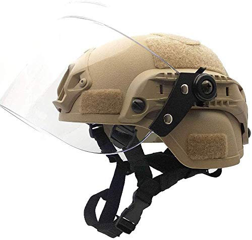 LEJUNJIE Taktisch Mich 2000 Schnell Helm mit klarem Riot Visier Gesichtsschutz Schiebeschutzbrille für Airsoft Paintball CS Kriegsspiele im Freien
