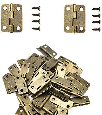 50Pcs Antique Bronze Mini Hinges Retro Butt Hinges Home Furniture Cabinet Hardware Door Drawer Cupboard Hinge with 200 Pieces Replacement Hinge Screws (24.5 * 19mm)