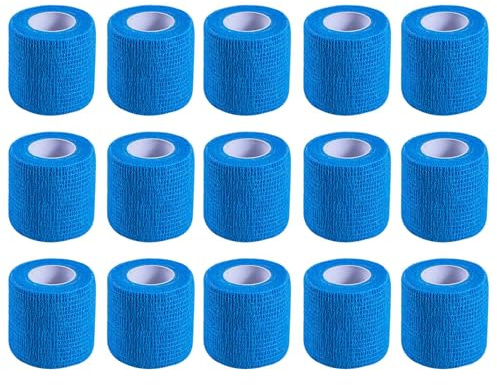KISEER 15 Pack 2 Inch x 5 Yards Self Adhesive Bandage Breathable Cohesive Bandage Wrap Rolls Elastic Self-Adherent Tape for Stretch Athletic, Sports, Wrist, Ankle (Blue)
