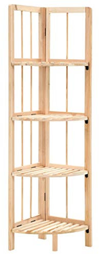 Tidyard Eckregal Standregal mit 4 Ablagen für Bad, Flur, Büro oder Schlafzimmer Regalböden Zedernholz, Beige 27 x 27 x 110 cm