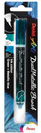 Pentel XGFH Dual Metallic Brush, pennello con inchiostro doppio colore verde + blu metallizzato 1 pz