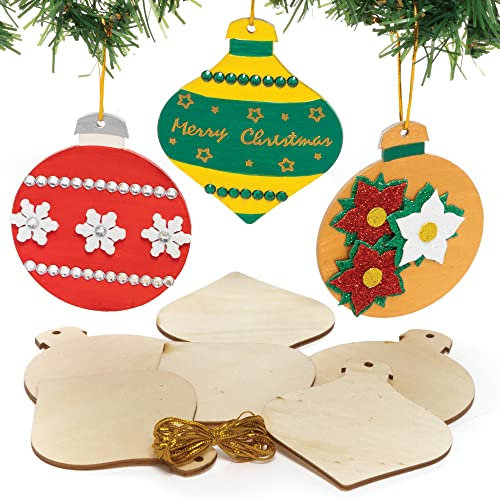 Baker Ross FC117 Weihnachtskugeln aus Holz - 12er Pack, Weihnachtsbaumschmuck zum Selbermachen, Holzbasteleien für Kinder, Holzdekorationen für Weihnachtsbäume