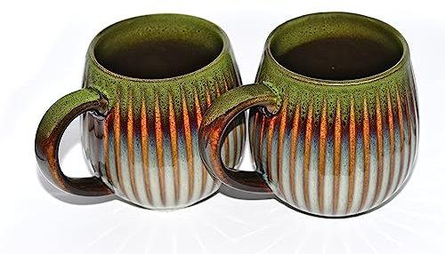 Saumo 2er Set 480 ml Hochwertige Handgefertigte Kaffeetassen aus Porzellan, Kaffee - Tasse in Modern Vintage Design - große Kaffeebecher mit großem Henkel für Kaffee & Tee