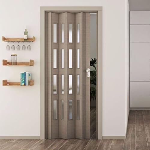 Decorspace - Puerta plegable Luciana de interior, 88,5 x 214 cm de altura, de PVC Made in Italy roble gris con cristal satinado