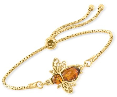 Ross-Simons Amber Bumblebee Bolo Bracelet in 18kt Gold Over Sterling