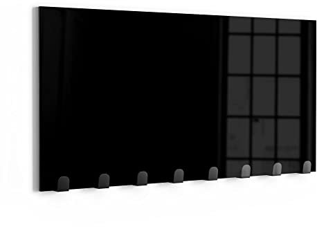 DEQORI Wandgarderobe Glas & Metall | Unifarben - Schwarz | 60x30 cm | Design Haken-Leiste modern | Garderoben-Paneel für Flur, Wohnzimmer & Schlafzimmer | magnetisch & beschreibbar