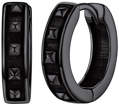 Silvora Pendientes Pinchos Plata Hombre Rock Hip Hop Punk, Pendientes Aros 10mm Negros