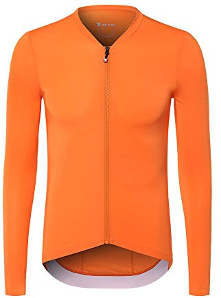 ARESFUEL Cycling Jersey Mens Long Sleeve Slim-Fit Road Bike Jersey Ultra-Light Bicycle Shirt Orange Size L