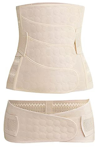 WANYIG 3 in 1 Postpartum Gürtel für Damen Atmungsaktiv Beckengürtel/Taillengürtel/Bauchgurt Schwangerschaftsgürtel Nach Geburt Rückbildungsgürtel Kaiserschnitt Postnatal Bauchband(Beige, M)