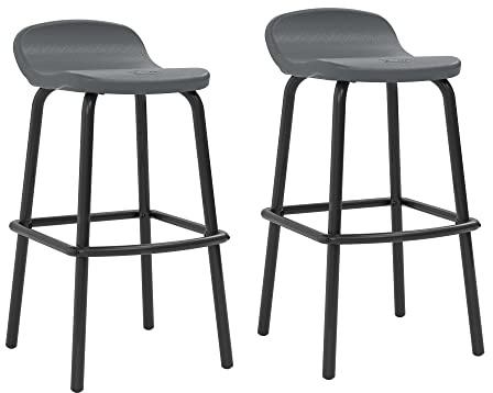 Suncast Outdoor Modern Resin Patio Bar Stools with Footrest, Set of 2 Weather-Resistant Bar-Height Chairs for Patio Bar, Cool Gray, Made in The USA