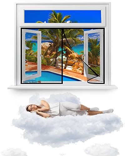 Magnet Fliegengitter Fenster, 200 x 240 cm Insektenschutz Magnet Fliegenvorhang Anti-Riss-Verstärktes Oberteil Automatisches Schließt Ohne LückenOhne Bohren für Terrassentür(Schwarz)