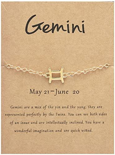LODMLOER Sternzeichen-Sternbild-Armband, Luxuriöses Personalisiertes Goldkarten-Armband, Damen/Herren-Horoskop, Himmlische Astrologie, Damenmodeschmuck, Geburtstagsgeschenk, Zwillinge, 18 cm