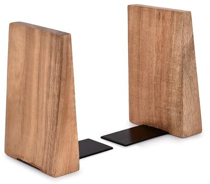 Samhita Dekorative Buchstützen aus Akazienholz, Natur, Dekor, Schreibtisch, Buchhalter, perfekt für Bücher, DVDs, CDs, Videospiele (10,16 cm x 10,16 cm x 15,24 cm) (2 Stück)