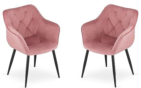 VBChome Stuhl 2er Set Rose Esszimmerstühle Küchenstuhl Wohnzimmerstuhl Bürostuhl Stuhl mit Rückenlehne Gestell aus Metall Polsterstuhl Samt Stuhl aus Samt Velours Rose