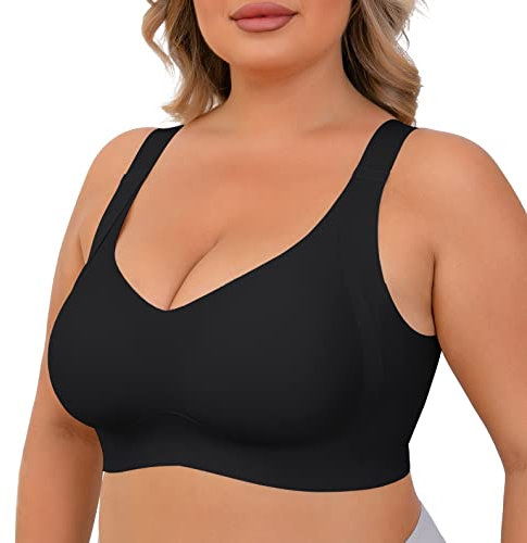 Yommay Soft Sleep Wirefree Bras for Women Full Coverage No Underwire Everyday Bras Comfortable Sports Bras,Black,L