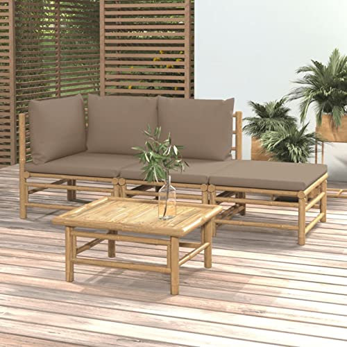 Homgoday Gartenmöbel-Set 4-teilig mit Kissen Taupe Bambus Sonnenliegen Sofa Bett Möbel Gartenliege Pool Outdoor Pool