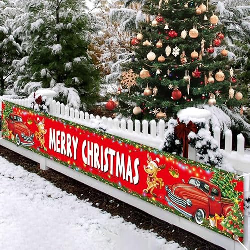 WEALLIN Weihnachten Banner, Weihnachten Deko Banner, Rot Grün Langes Weihnachten Hintergrund Banner, Weihnachtsbanner Dekorationen für Outdoor Indoor Garten Haus Balkon Tür Zaun Weihnachtsdekorationen