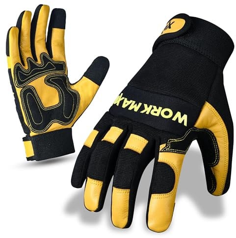 WORKMAXX Gardening Working Gloves Garden Thorn Proof Flexible Heavy Duty Leather Mechanic Utility Dexterity Breathable Construction Gloves for Work Mens Women (MUSTARD, LARGE)