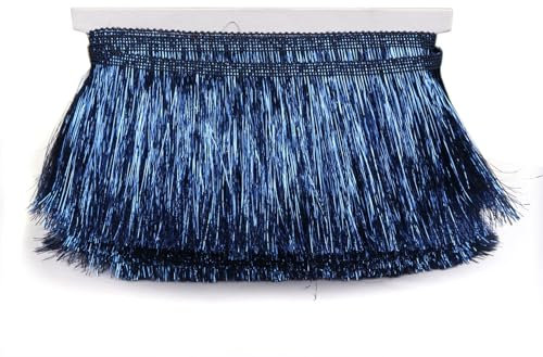 YYCRAFT 10,2 cm breite Lametta-Fransenborte – Tanzkostüm-Besatz mit glänzendem Folieneffekt für Party-Dekoration (9,1 m, Marineblau)