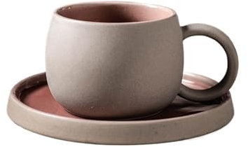 Kreative und exquisite Tasse Einfache Keramik-Latte-Art-Becher, Kreatives Set, Becher, Steingut, Büro, Kaffeetasse, Untertasse (Color : Style 3, Size : 201-300ml)