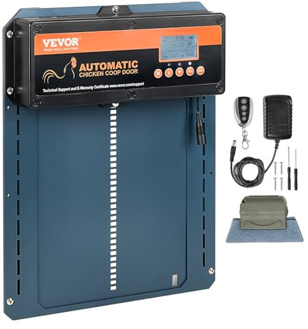 VEVOR Automatische Hühnerstall 21x26cm Türgröße Hühnerklappe IP44 Türöffner mit Lichtsensor Automatische Geflügelklappe Aluminiumlegierung Stallöffner LCD-Display -20 bis 60 °C Betriebstemperatur