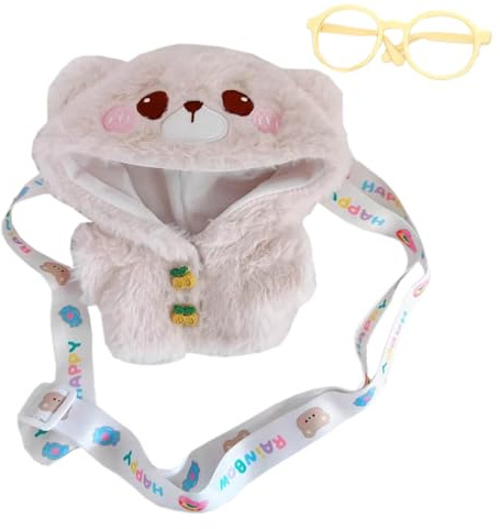 niannyyhouse Plüsch-Puppenkleidung, Kaninchen, Bär, Mantel, Brille, Schulranzen, 20 cm, Puppenkleid (braun) Mehrfarbig