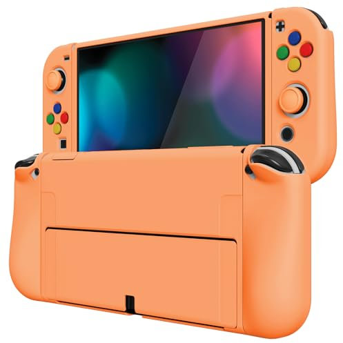 PlayVital Funda Suave para Nintendo Switch OLED - Carcasa Protectora Ergonómica para Joy-con, Grip Antideslizante con Tapas de Joysticks y Botones ABXY & Dirección (Amarillo Albaricoque)