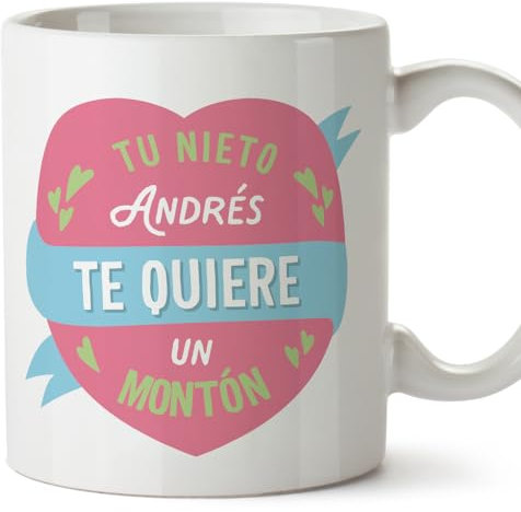 MUGFFINS Tazas Personalizadas para ABUELO - En Español - Te quiere un montón_Nieto - 11 oz / 330 ml - Regalo personalizable original y divertido