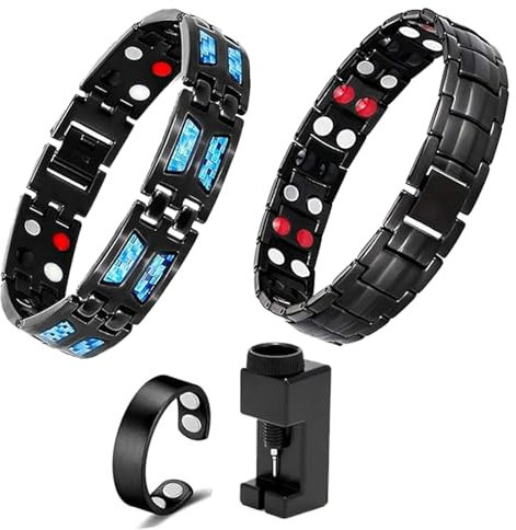 2 Stücke Magnetarmband Noruion Far-Infrarot-Ionen-Armband Magnetarmband Herren Lonen Armband Magnetarmband Infrarot Armband Infrarot Ionen Armband Verstellbares Wasserdicht Schweißfest Waschbar