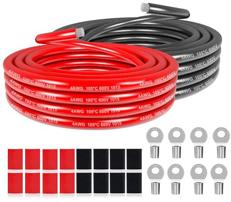 Cavo elettrico in PVC da 21,3mm² - 4 AWG Filo elettrico di 20 m (10 Metri nero e 10 Metri rosso) in rame stagnato ad alta temperatura per pannelli solari, elettrodomestici, veicoli, ecc.