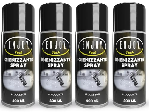 ENJOY TECH - Spray Igienizzante Multi Superficie per Tessuti e Auto, Elimina Odori e Microrganismi, Sanificante per Casa, Materassi e Cuscini, Asciuga Rapido senza Residui, 4x400 ml, Made in Italy