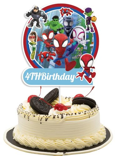 Spiderman Cake Topper 4th for Boys,Kids Birthday Cake Decorations,Superhero Cartoon Theme Cake Cupcake Topper Spidermen Happy 4th Birthday Cake Toppers for Kids,Boy,Spider 4th Party Cake Decorations