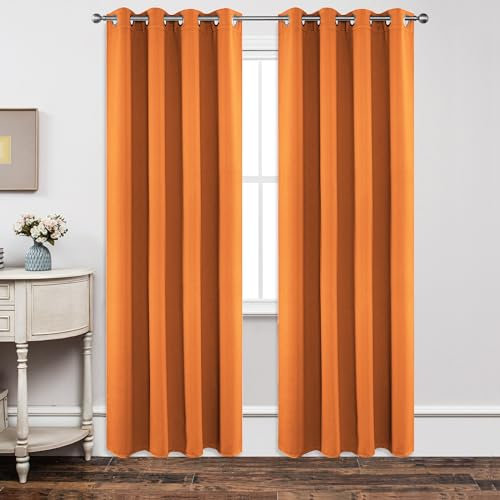 Joydeco Blickdichte Vorhänge mit Ösen Gardinen 2er Set, Verdunkelungsvorhang Thermovorhang Hitzeschutz, Ösenvorhang für Schlafzimmer Wohnzimmer(Orange,2xH220xB140)