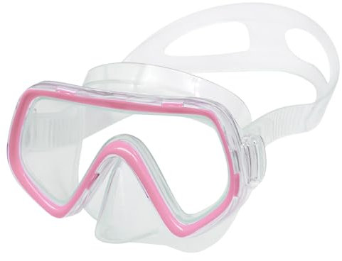 TNSLAND Maschera Snorkeling Bambino con Copertura Nasale, Antiappannamento Occhiali da Sub, Panorama a 180°, Occhiali da Nuoto Adatto ai Bambini dai 3 ai 12 Anni, Rosa Trasparente