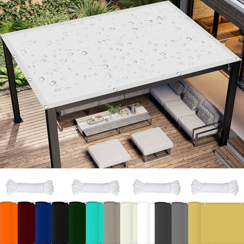 Toile d'ombrage Pergola Filet 1.7 x 2 m 98% UV Protection,Polyester, Toile d'ombrage Imperméable avec Oeillets avec Cordons pour Patio Jardin Terrasse, Blanc