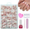 DMQ Ombre Press on Nails Kit with Glue, 240Pcs Natural Gradient Pink False Nails, Acrylic Almond Fake Nails Pink Tips, 12 Sizes Glossy Full Cover Stick on Nails for Women Girls Nails Art