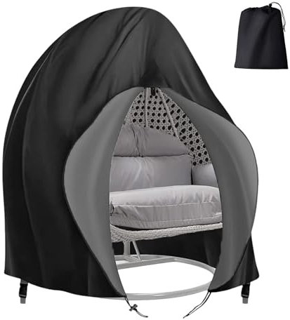 Egg Chair Cover Waterproof, Patio Hanging Chair Cover, Outdoor Single Seat Swing Egg Chair Cover with Zipper, 210D Heavy Duty Veranda Garden Large Cover for Egg Chair on stand 230 * 200cm, Black