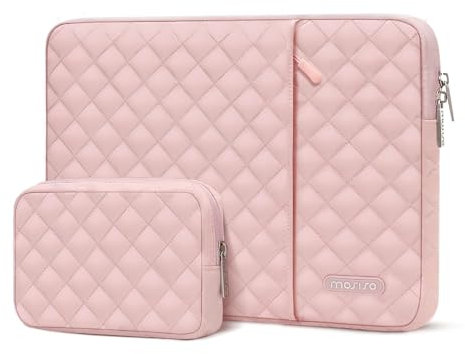 MOSISO Tablet Sleeve Case for 13 inch iPad Pro M4 & iPad Air M2 2024, iPad Pro 12.9 inch M2 M1 6th 5th with Magic Keyboard&Smart Keyboard Folio, Square Quilted Vertical Bag with Small Case, Chalk Pink