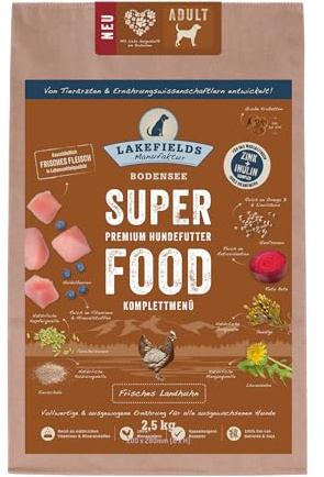 Lakefields Premium SUPERFOOD Huhn, die Trockenfutter-Sensation für Ihren Hund, Größe:4 x 2.5 Kg
