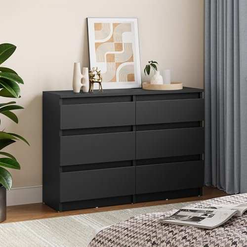 YITAHOME Kommode Schlafzimmer, Schlafzimmermöbel, Kommode aus Holz, 6 Schubladen mit Laufschienen, Schlafzimmeraufbewahrung, moderner Schlafzimmerschrank, Nachttisch, 100 x 30 x 70 cm (Schwarz)