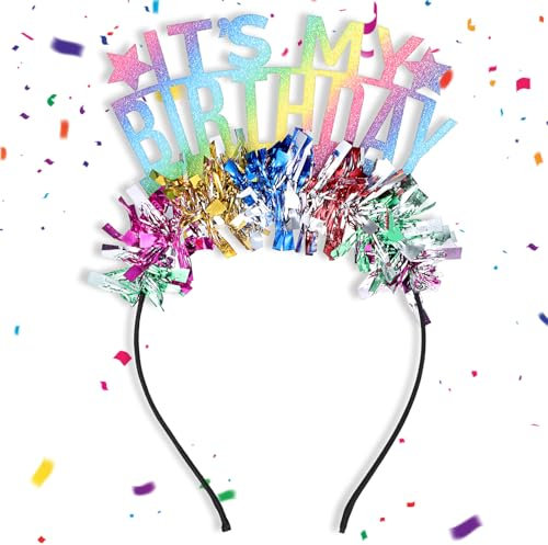 oruola Bunte Seine Mein Geburtstag Stirnband,Geburtstagsstirnband für Mädchen,GeburtstagHaarreifen Glitter Regenbogen Quaste Tiar,Prinzessin Regenbogen Geburtstag Tiara,IT'S MY BIRTHDAY Tiara Zubehör