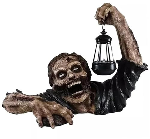 QIUYU2024 Estatua de jardín de Zombis con luz, Escultura de Resina Realista de Zombis arrastrándose con Linterna, Funciona con Pilas, para decoración de Mesa de Comedor y jardín