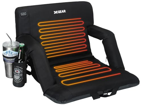 XGEAR Heated Stadium Seats with Back Support Water Resistant and Lightweight Stadium Chair，Upgraded 3 Levels of Heat， 6 Reclining Positions Adjustable Foldable Chair