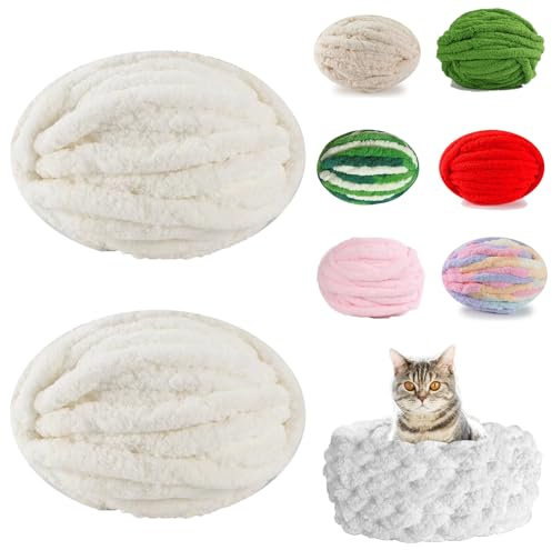 Dicke Wolle Garn (2 Stück) - Strickgarn für Armstricken, Flauschig und Sperrig - Zum Handstricken von Decken, Schals und Dekorationen (Milchig Weiß)