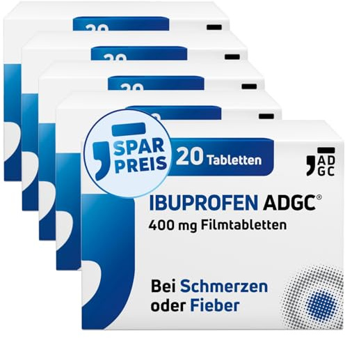 IBUPROFEN ADGC® 400mg Set 5x 20 Stück - gegen leichte bis mäßige Schmerzen wie Kopfschmerzen, Zahnschmerzen und Regelschmerzen sowie Fieber