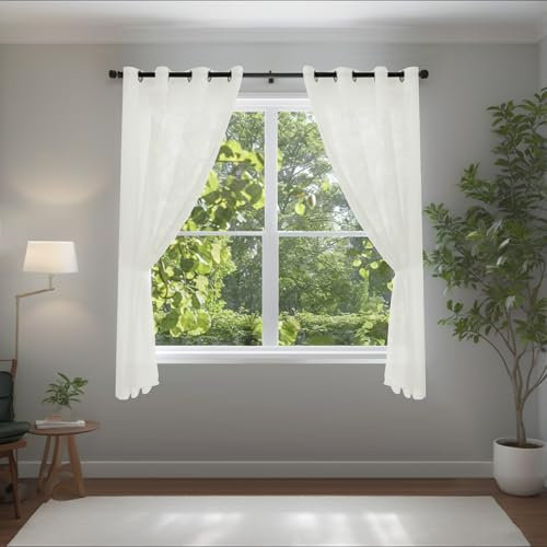 BellaHills 2 Pannelli Tende Moderne, Tende Trasparenti Con Anelli per Salotto Eleganti Soggiorno, Camera da Letto e Cameretta Bambini L140 x A145 cm, Beige Chiaro