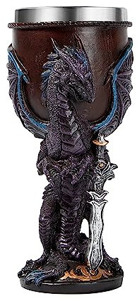OTARTU Purple Flame Dragon Goblet with Stainless Steel Insert, Fantasy Dungeons and Dragons Gift,Wine Chalice Cup.