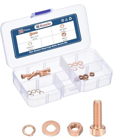 Kozelo 20pcs M4 Socket Head Cap Screws Bolts Nuts Assortment Kit - [M4-0.7x12mm] Red Copper Fully Threaded Hex Screw for 3D Printer Use
